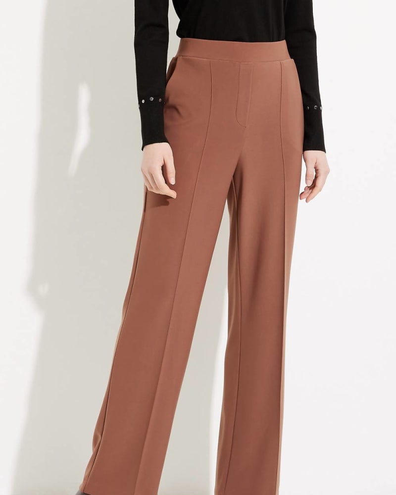 Front of a model wearing a size 10 Wide Leg Seam Detail Pants In Toffee in Toffee by Joseph Ribkoff. | dia_product_style_image_id:356312